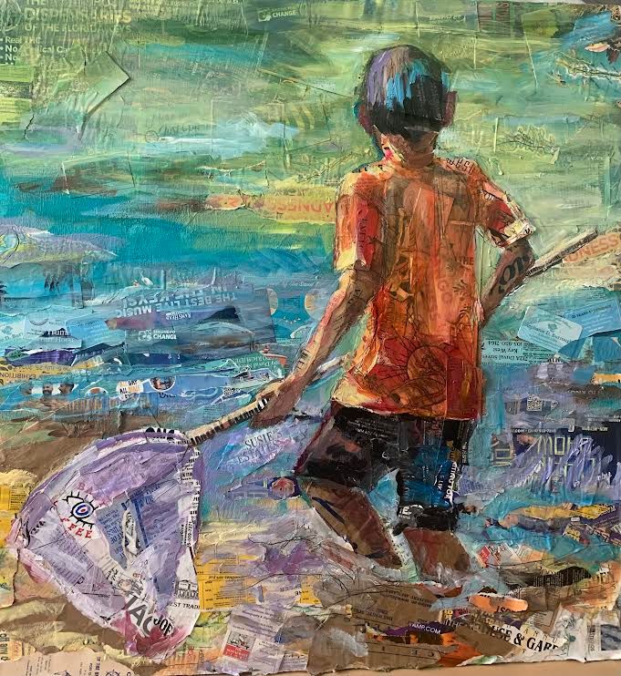 EXPLORE OUR SHORES Carol Faye oil and local marketing materials on wood 38 x 36 in. EXPLORE OUR SHORES Carol Faye oil and local marketing materials on wood 38 x 36 in.